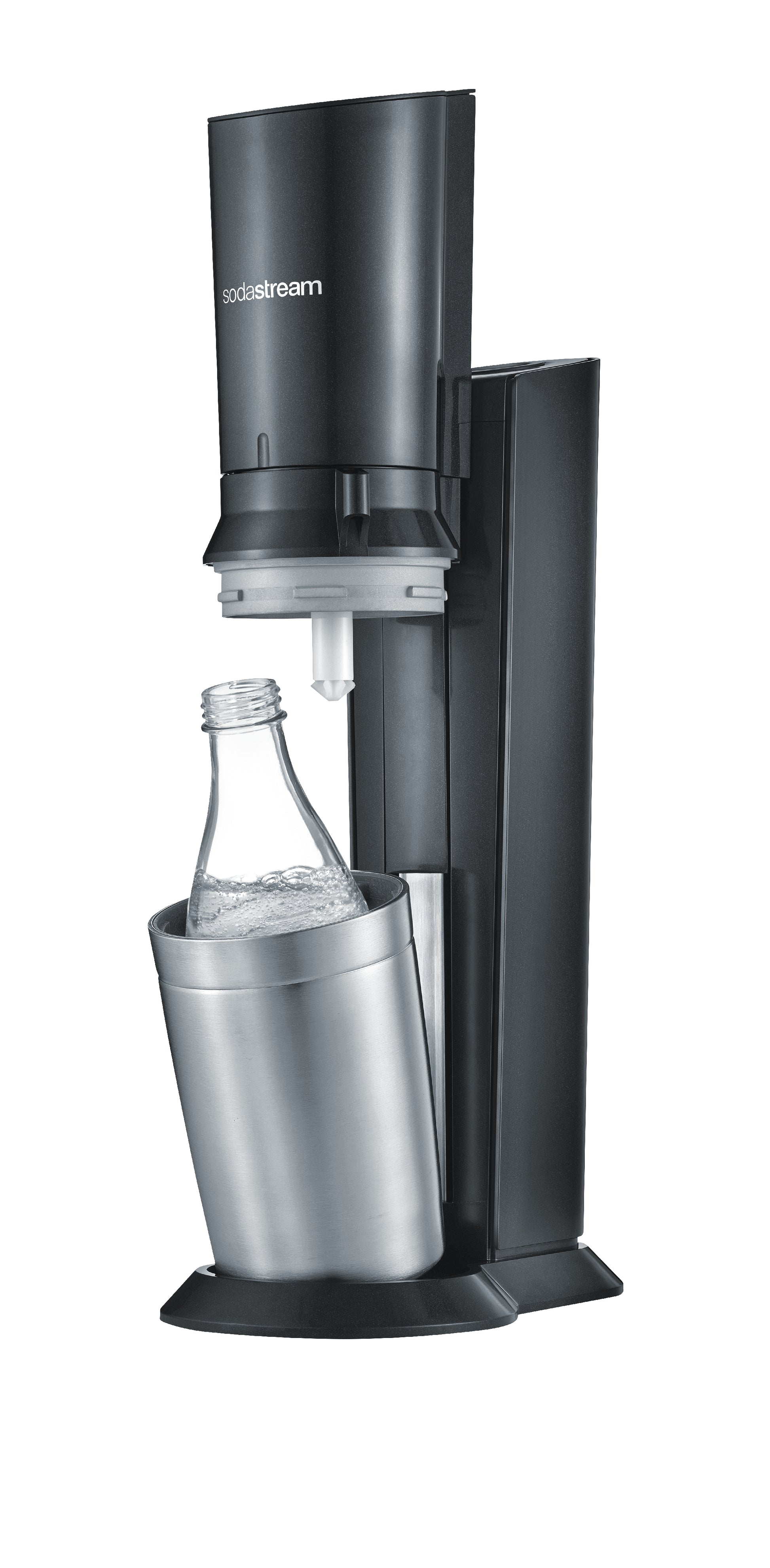 SodaStream Wassersprudler Crystal 3.0 – 0,615 l Glasflasche, 60 l Zylinder – schwarz/Edelstahl