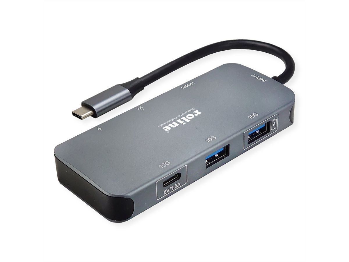 ROLINE Dockingstation – USB-C, 1× HDMI, 2× USB-A, 100 W PD, GbE, für Windows/Mac