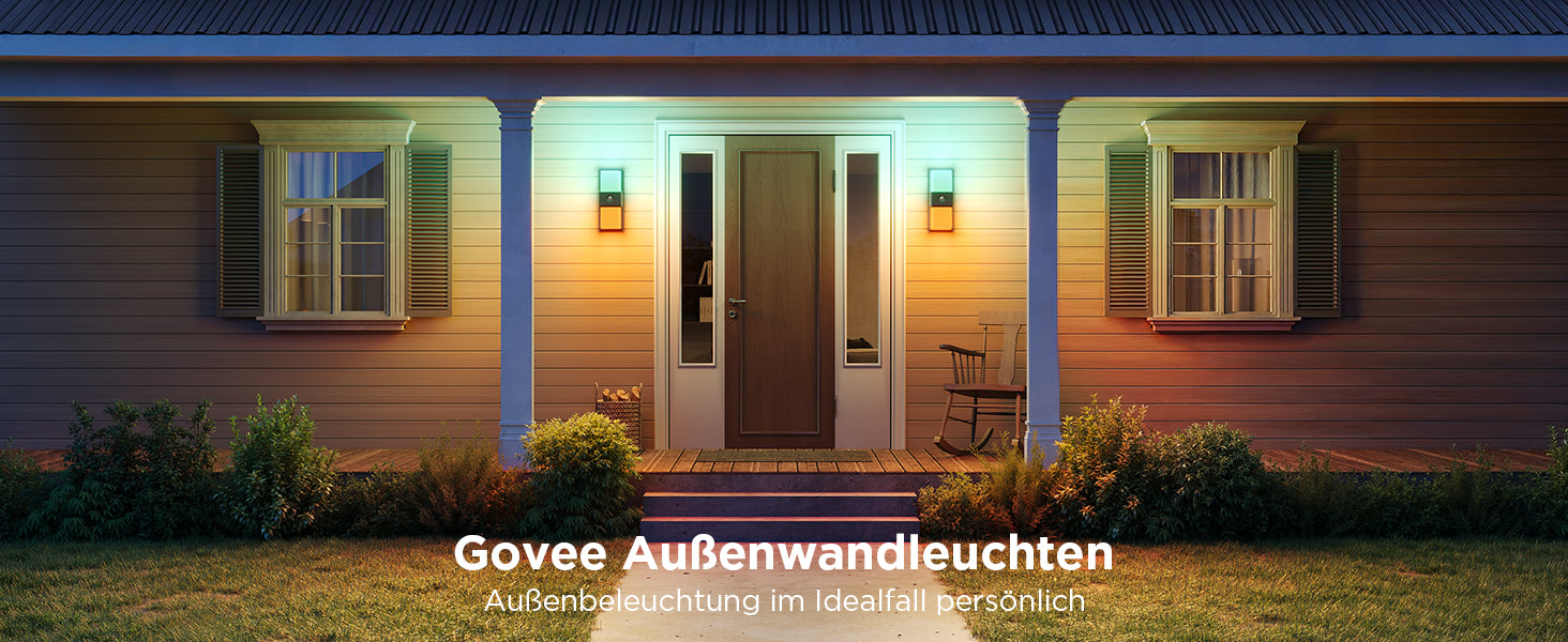 Govee Aussenwandleuchte – 1 500 lm, 24 W – Mehrfarbig, 2700–6500 K – IP65 – Netzbetrieb – für Alexa, Google