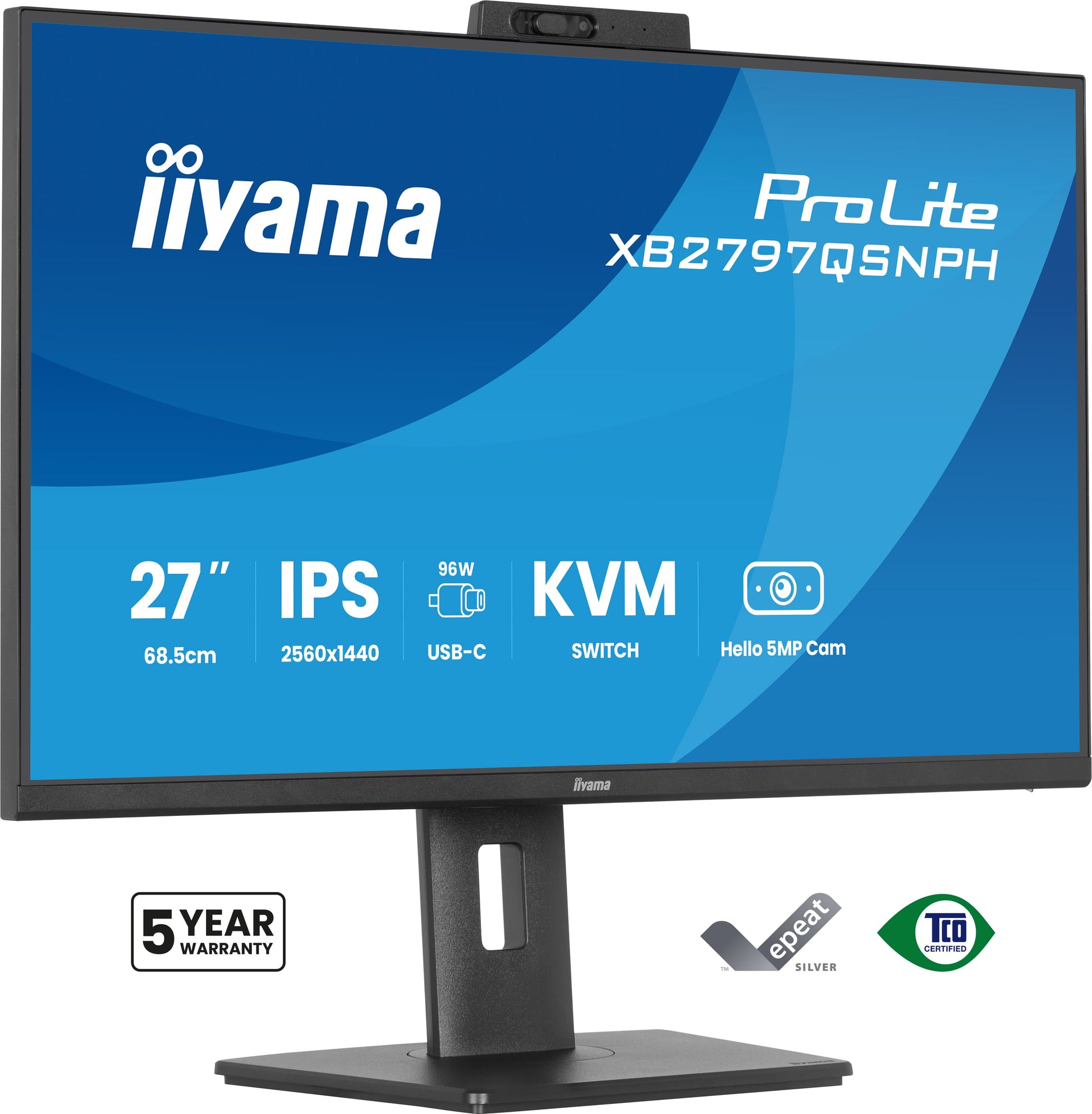 iiyama XB2797QSNPH-B1 – 27", 2560 × 1440 (WQHD), IPS, USB-C 96 W, Webcam, KVM, LAN