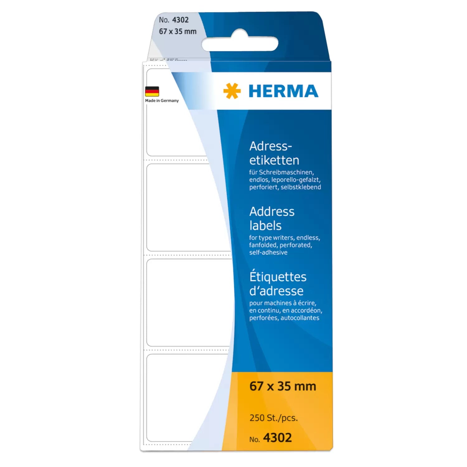 HERMA Adressetiketten, 67 mm × 35 mm, weiss, Papier, permanent, 250 Etiketten