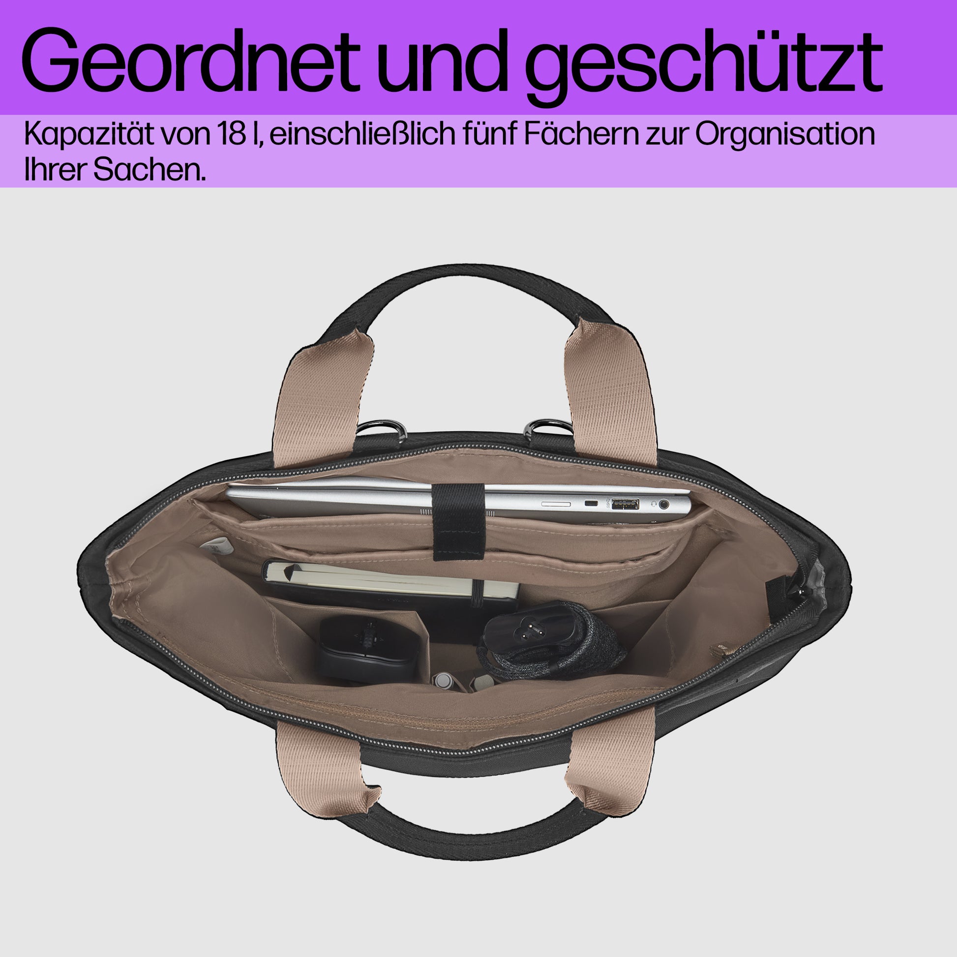 HP Notebook-Rucksack bis 14,1" – wasserfest, Trolley-Haltegurt – Schwarz