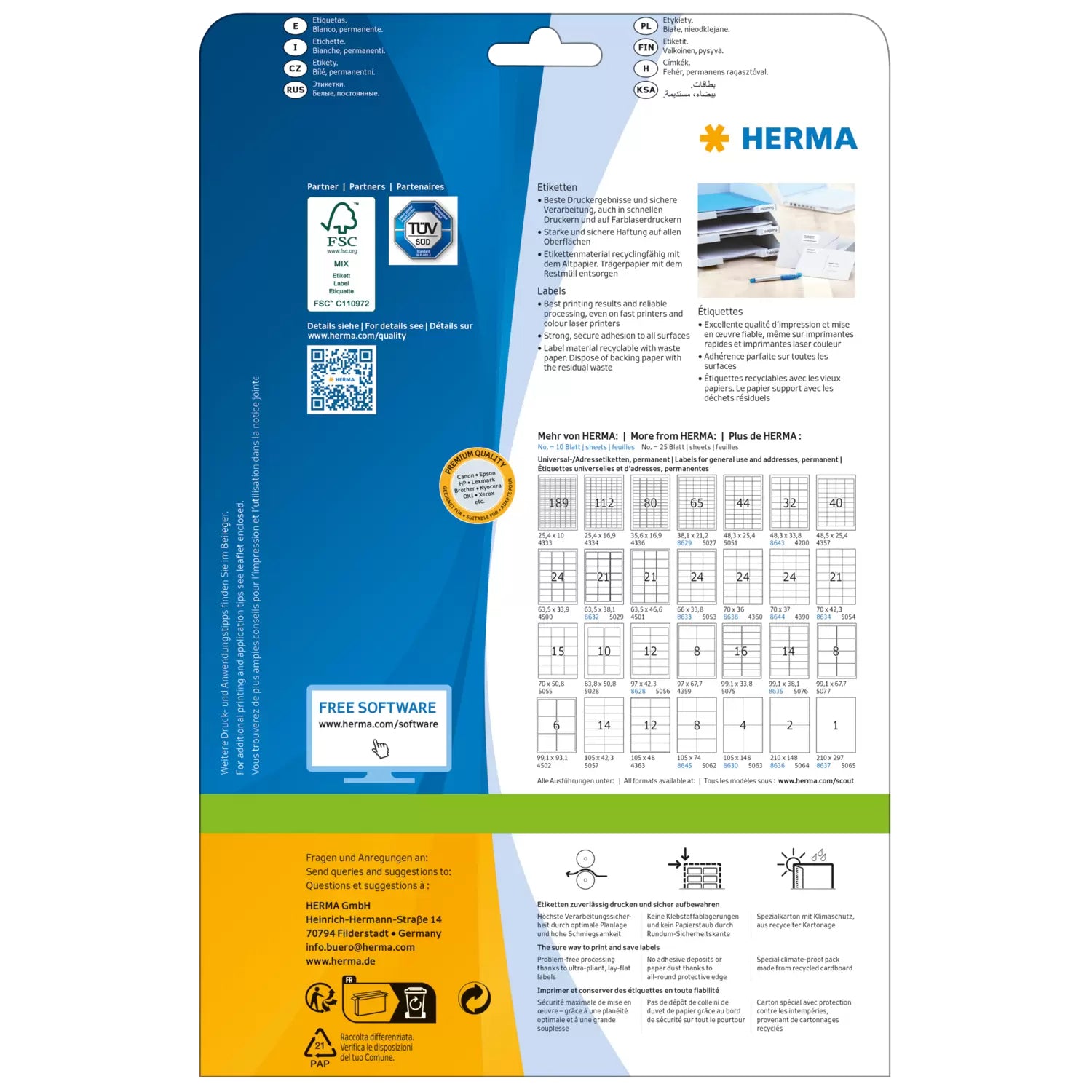 HERMA Drucketiketten, 99 mm × 93 mm, weiss, Papier, permanent, 150 Etiketten (25 Blatt)