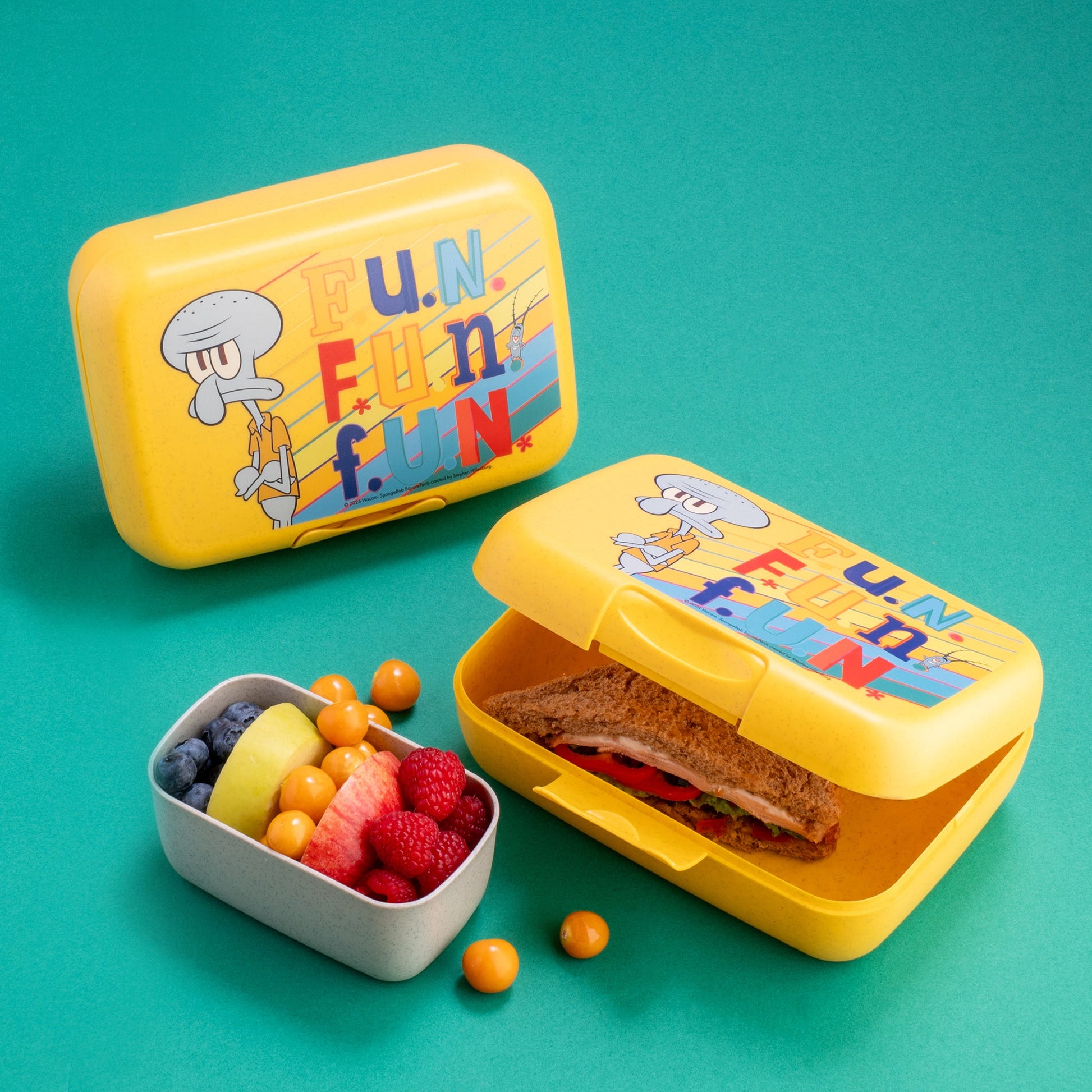 Koziol Lunchbox CANDY L SQUIDWARD – 19,0 × 13,5 × 6,5 cm, Kunststoff (biozirkulär), mit Trennschale