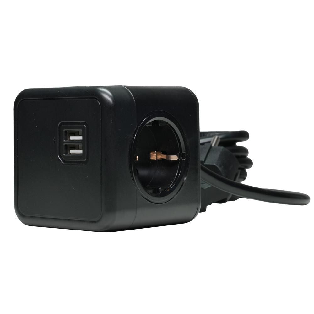 Microconnect GRUCUBE2USB-B3 Steckdosenleiste – 3× Schuko (Typ F), 2× USB, 3 m, ohne Schalter, schwarz