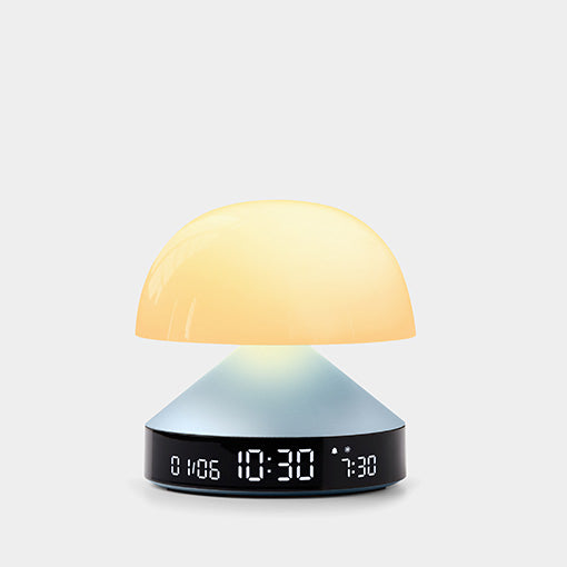 Lexon Lichtwecker Mina Sunrise – digital – 11 × 11 cm, hellblau, Aluminium, USB, Wecktöne