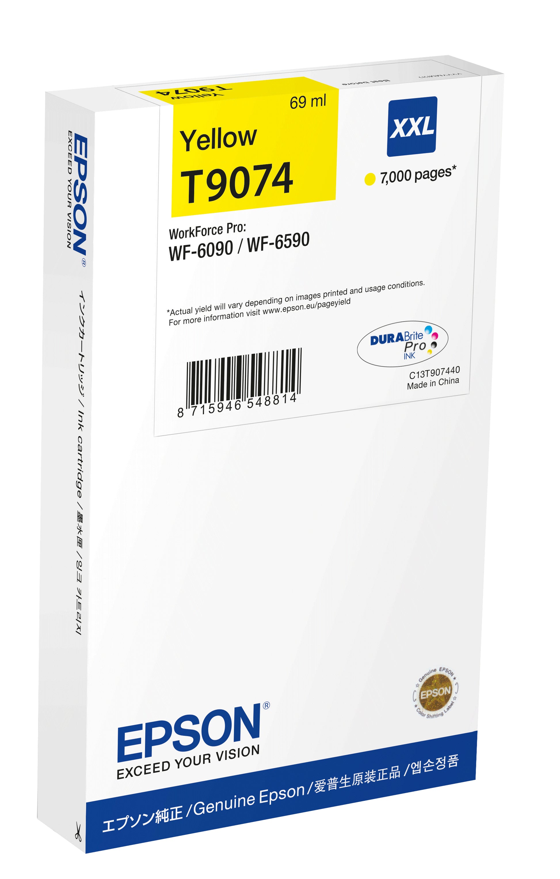 Epson Tintenpatrone T90744N (C13T90744N), Gelb, XXL, 7'000 Seiten – für WorkForce Pro WF-6090, WF-6590
