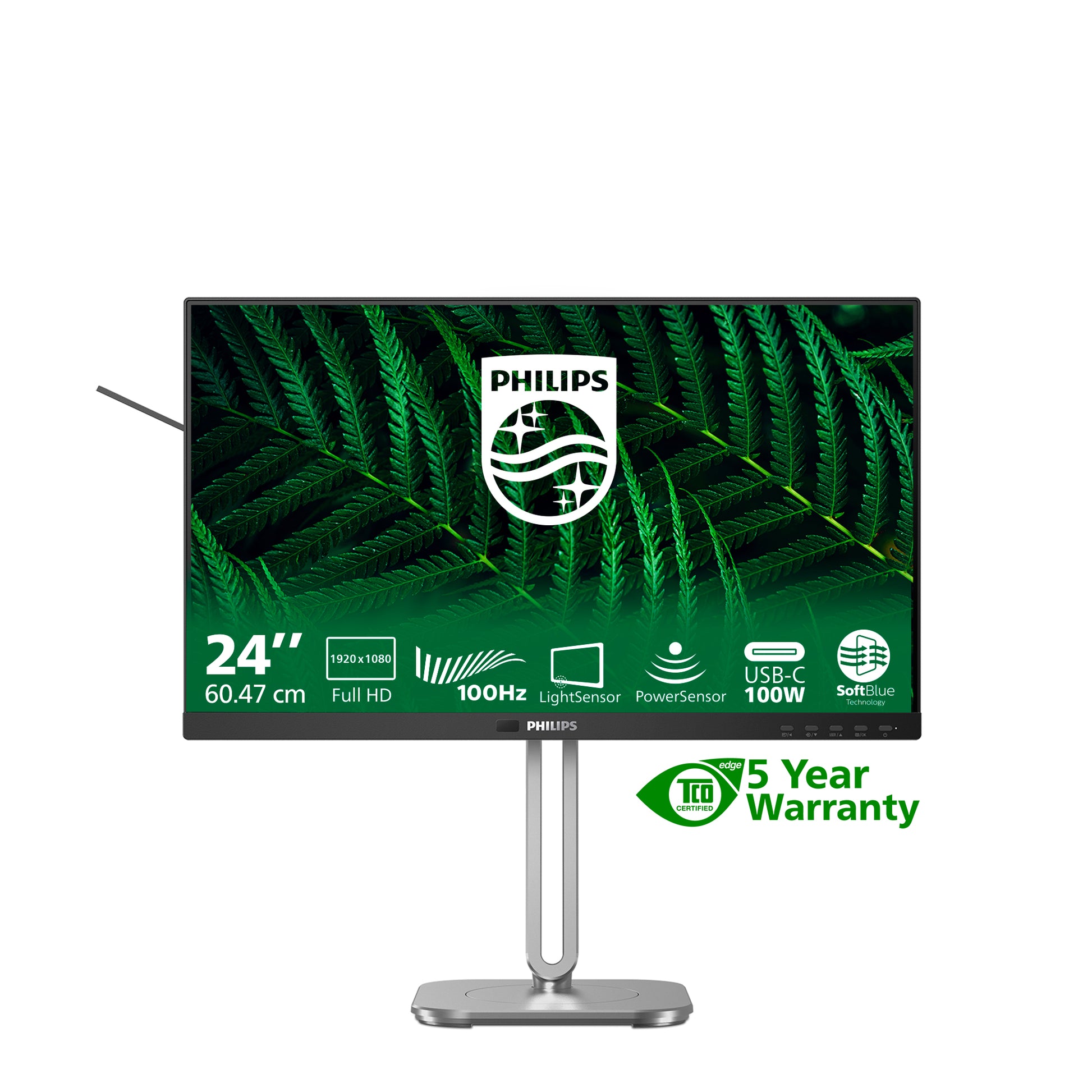 Philips 24B2G5301/00 – Monitor, 23,8", IPS, 100 Hz, 300 cd/m², Daisy Chain, KVM, USB-Hub, VESA 100 × 100, Grau