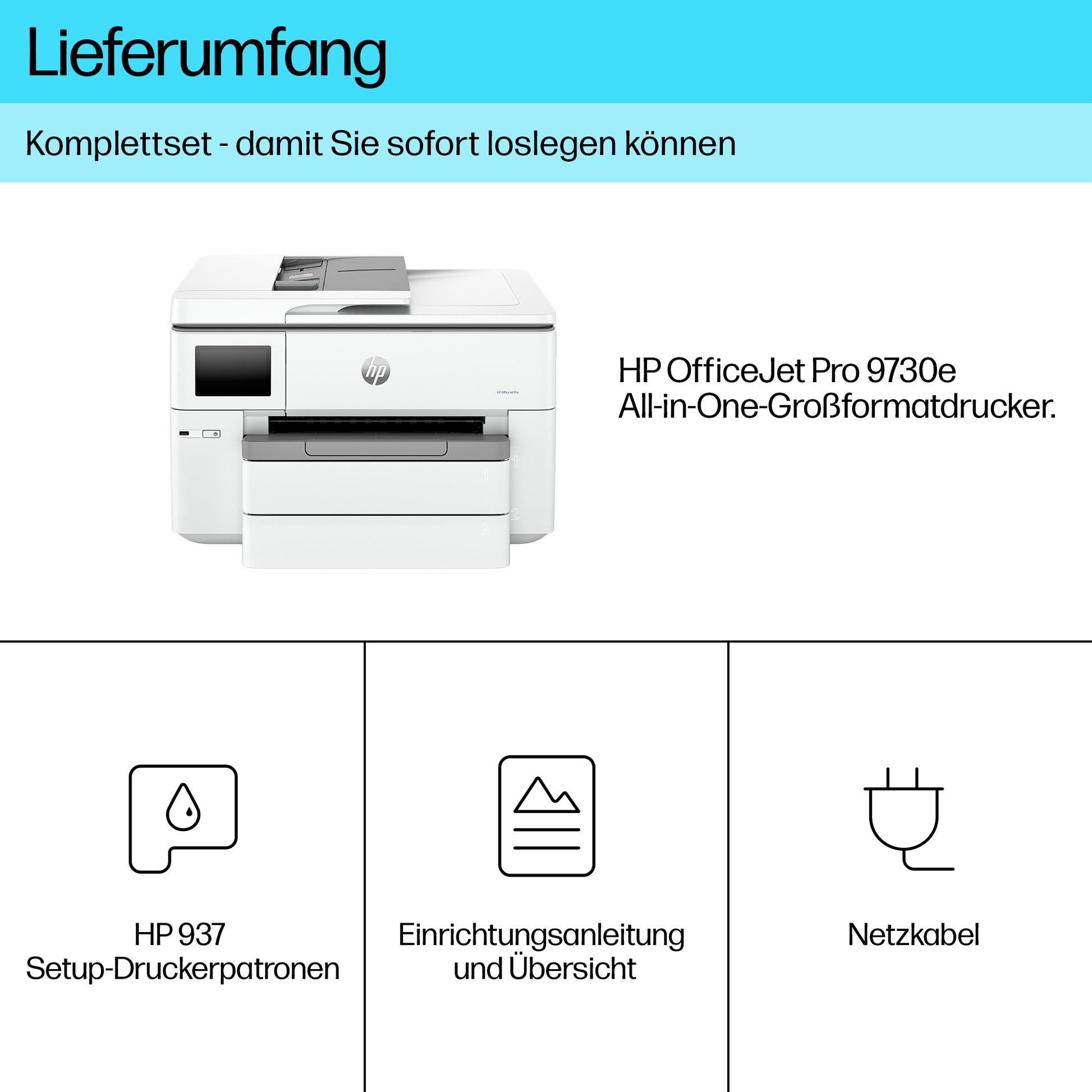 HP OfficeJet Pro 9730e – Grossformat Tintenstrahl-MFP 17" – USB/LAN/WLAN – Duplex, Duplex-ADF, 35 Blatt ADF