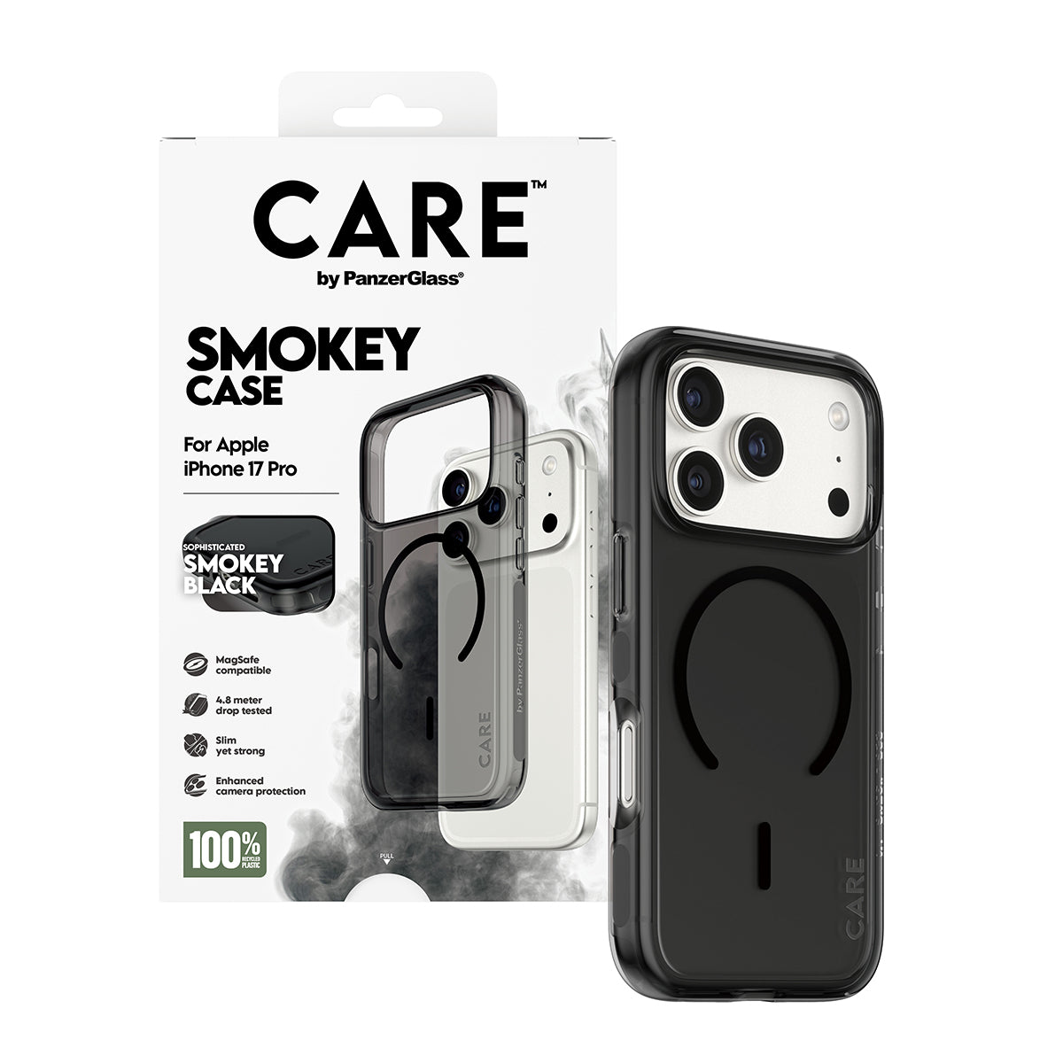 PanzerGlass CARE – Backcover – für Apple iPhone 17 Pro – Smokey/Schwarz – MagSafe kompatibel, kratz- und schockresistent