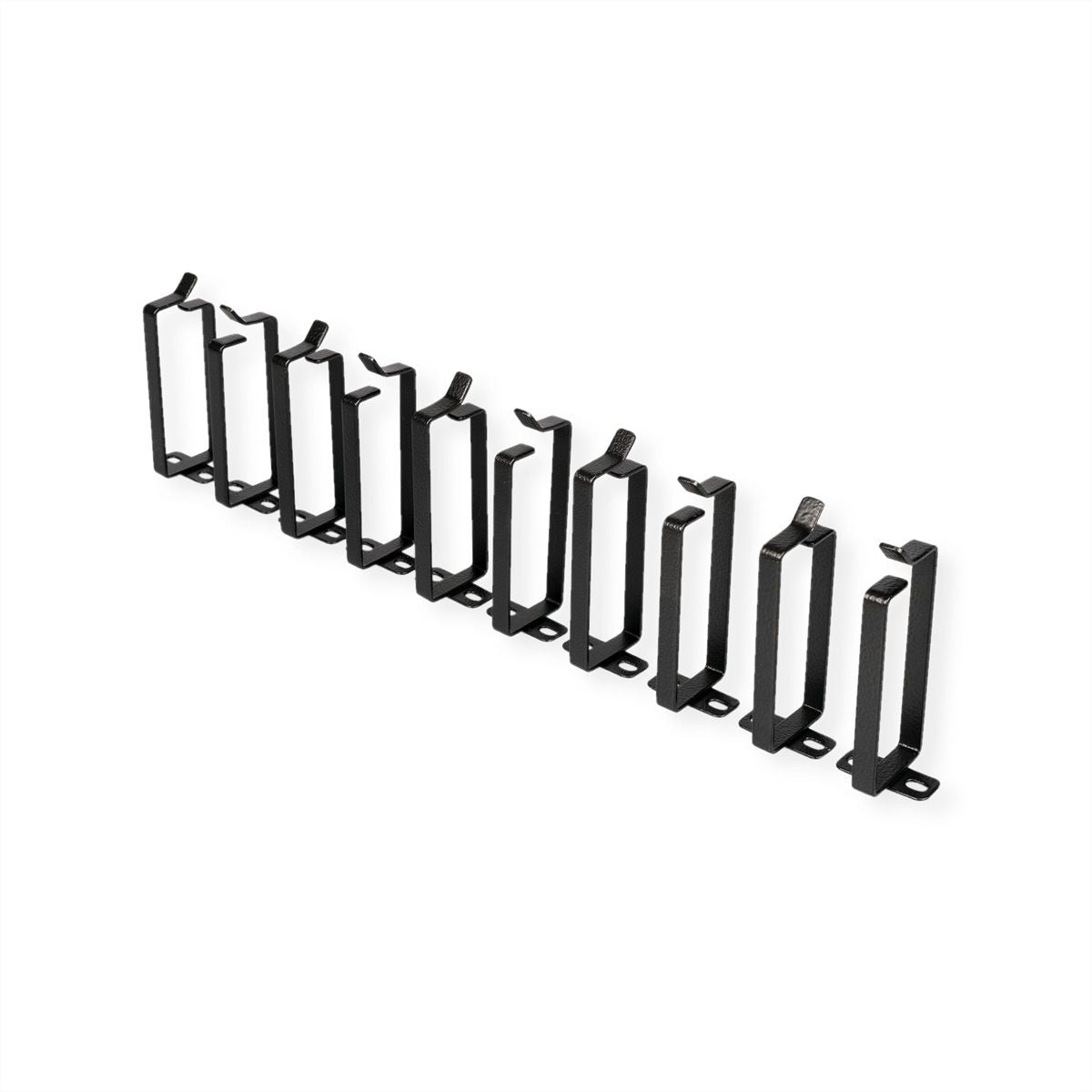 ROLINE 19" Kabelführungs-Panel, 110×44×45 mm, 10 Stk., Stahl – Schwarz