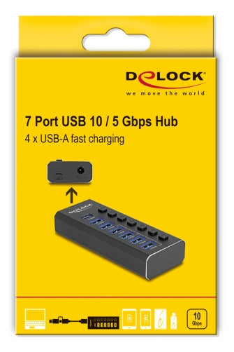 DeLOCK 64326 USB-Hub – USB-C, 6× USB-A, für Windows/Mac/Linux