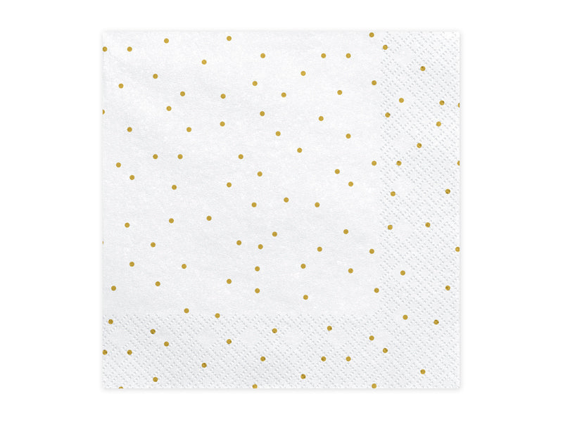PartyDeco Servietten Punkte, 33 × 33 cm, gold/weiss – 20 Stk.