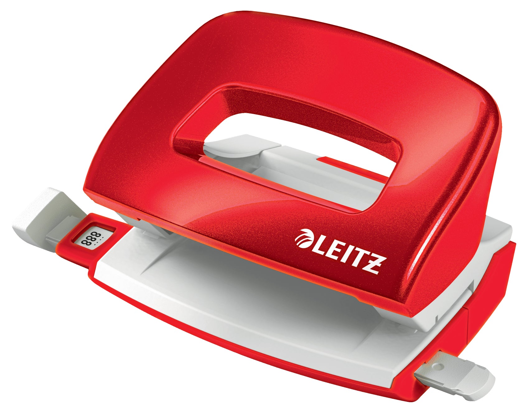 Leitz Mini-Locher NeXXt WOW – 2-Loch, Lochabstand 80 mm, 10 Blatt, bis A4, Ø5,5 mm – Rot – Metall/Kunststoff