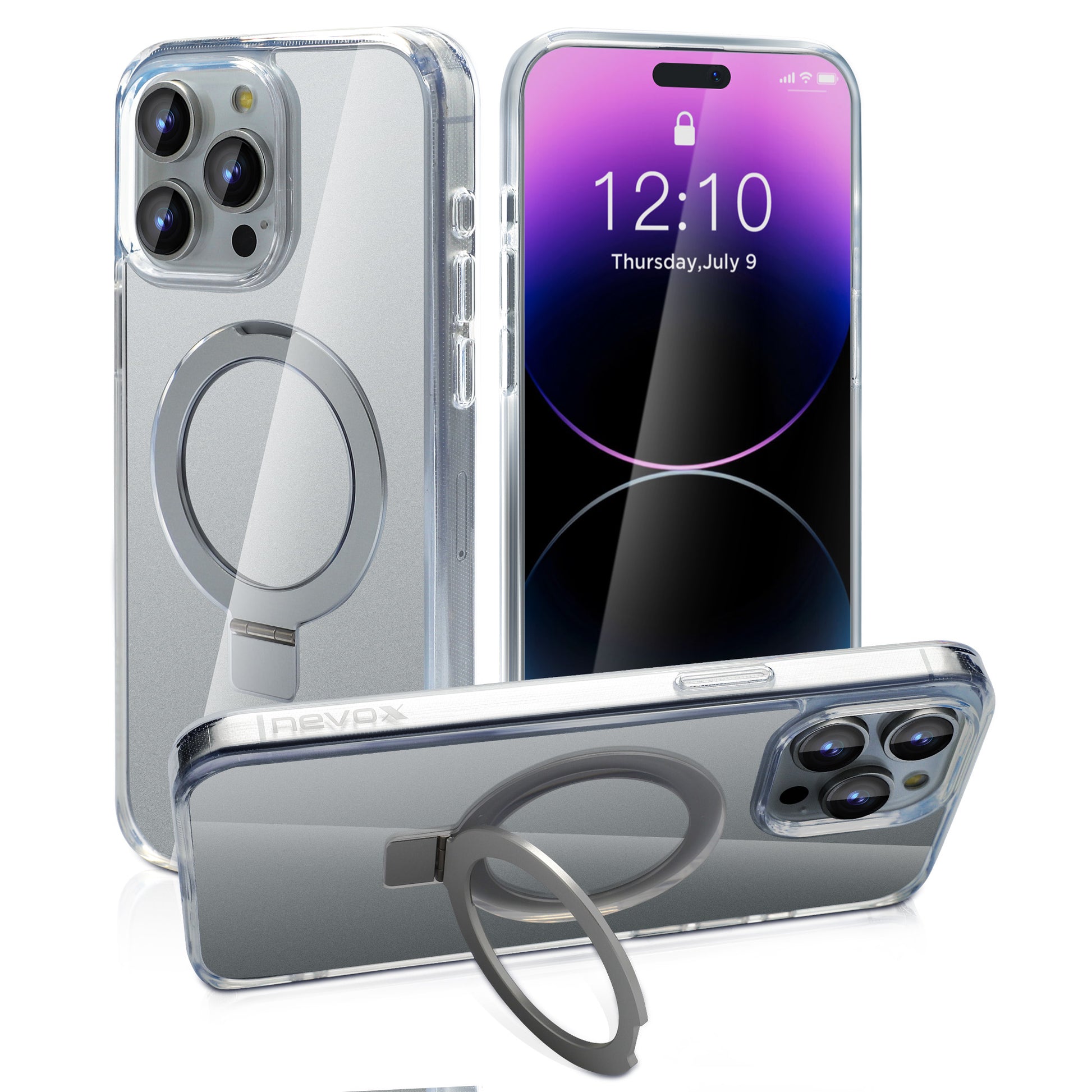 Nevox – Backcover – für Apple iPhone 16 Pro – transparent – PC – MagSafe-kompatibel, Desktop-Ständer