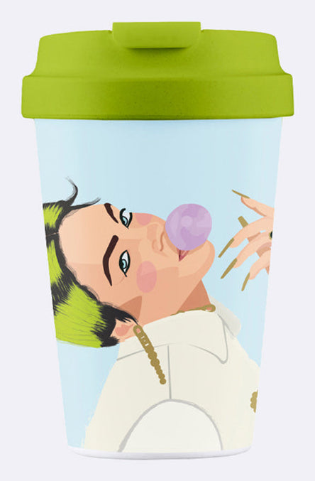 BioLoco Becher – 350 ml, Kunststoff (PLA)/Silikon, Mehrfarbig, mit Deckel, spülmaschinenfest