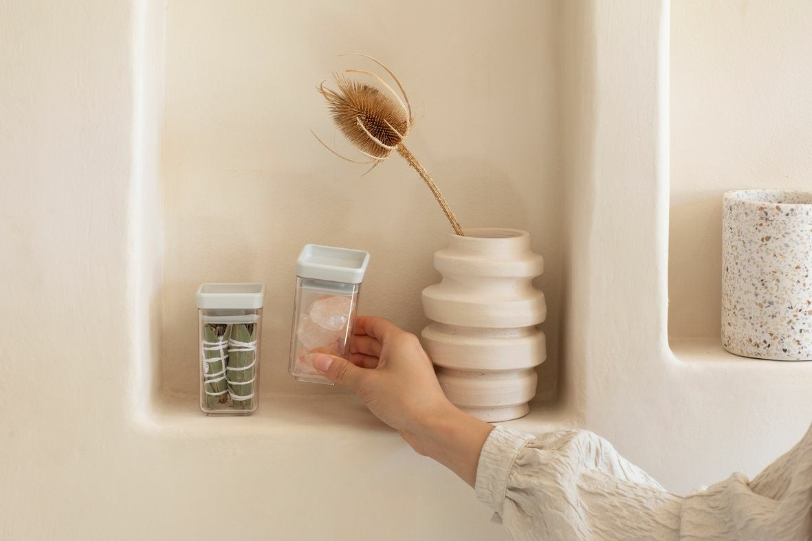 Brabantia Vorratsdose 150 ml, 5,7 × 5,7 × 10,6 cm, Kunststoff, hellgrau/transparent, 2er-Set