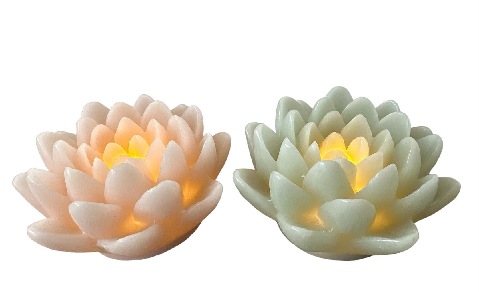 Dameco Lotus LED Wachskerze – Ø 11 × 16 cm – Wachs, mehrfarbig – 2-teilig