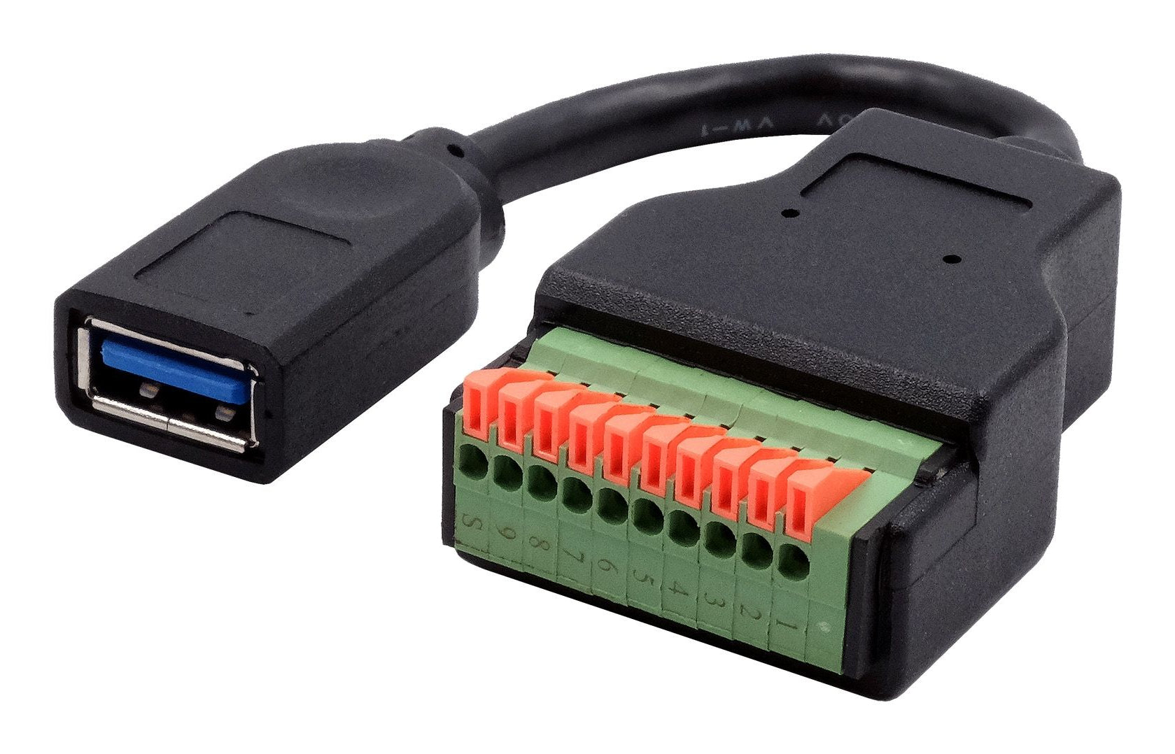 EXSYS EX-49126 Adapter USB-A zu 10-poligem Terminalblock – USB 3.2 Gen 1 (5 Gbit/s), 0,15 m – Schwarz