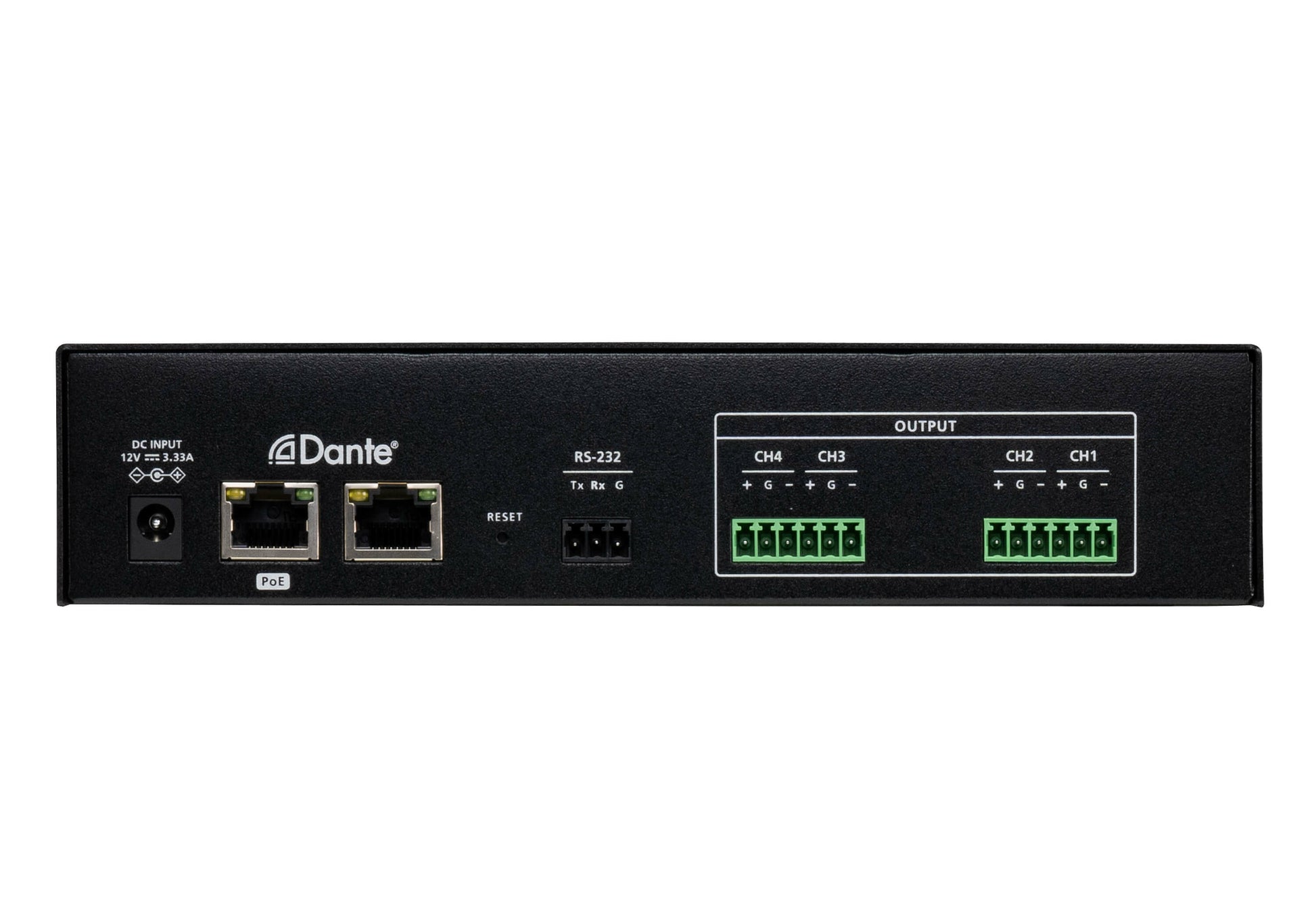 ATEN AD004E – Audio-Konverter – Dante-Eingang zu 4-Kanal Line-Ausgang – 24-Bit, 44,1/48/88,2/96 kHz – Schwarz
