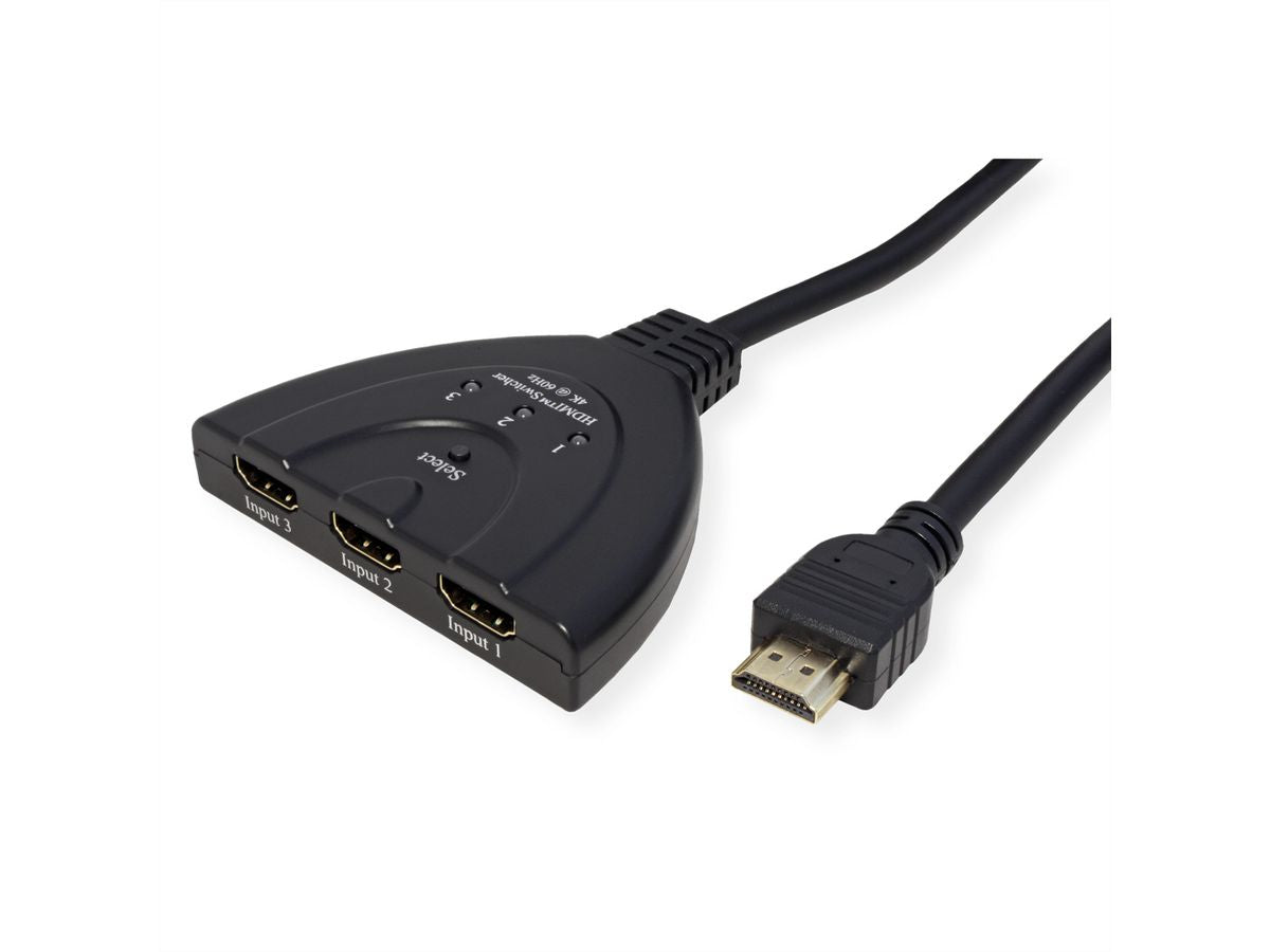 VALUE HDMI Switch, 3× HDMI In / 1× HDMI Out, 4K@60 Hz, Umschaltung per Taster, Schwarz