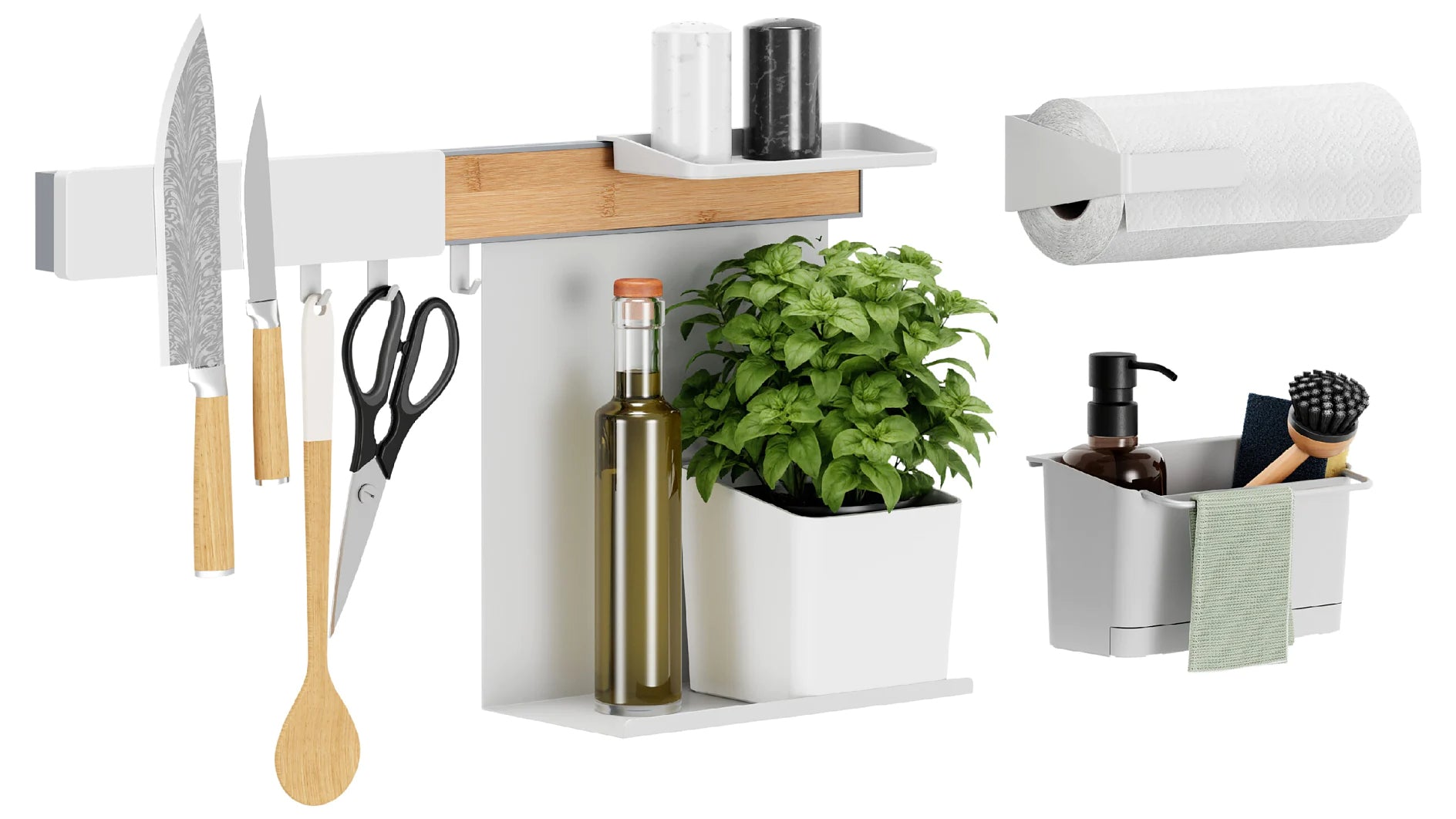 TESA Küchenorganizer-Set Kombi-Set XL – für Küchenreling – 86,5 × 34 × 14 cm – sortiert