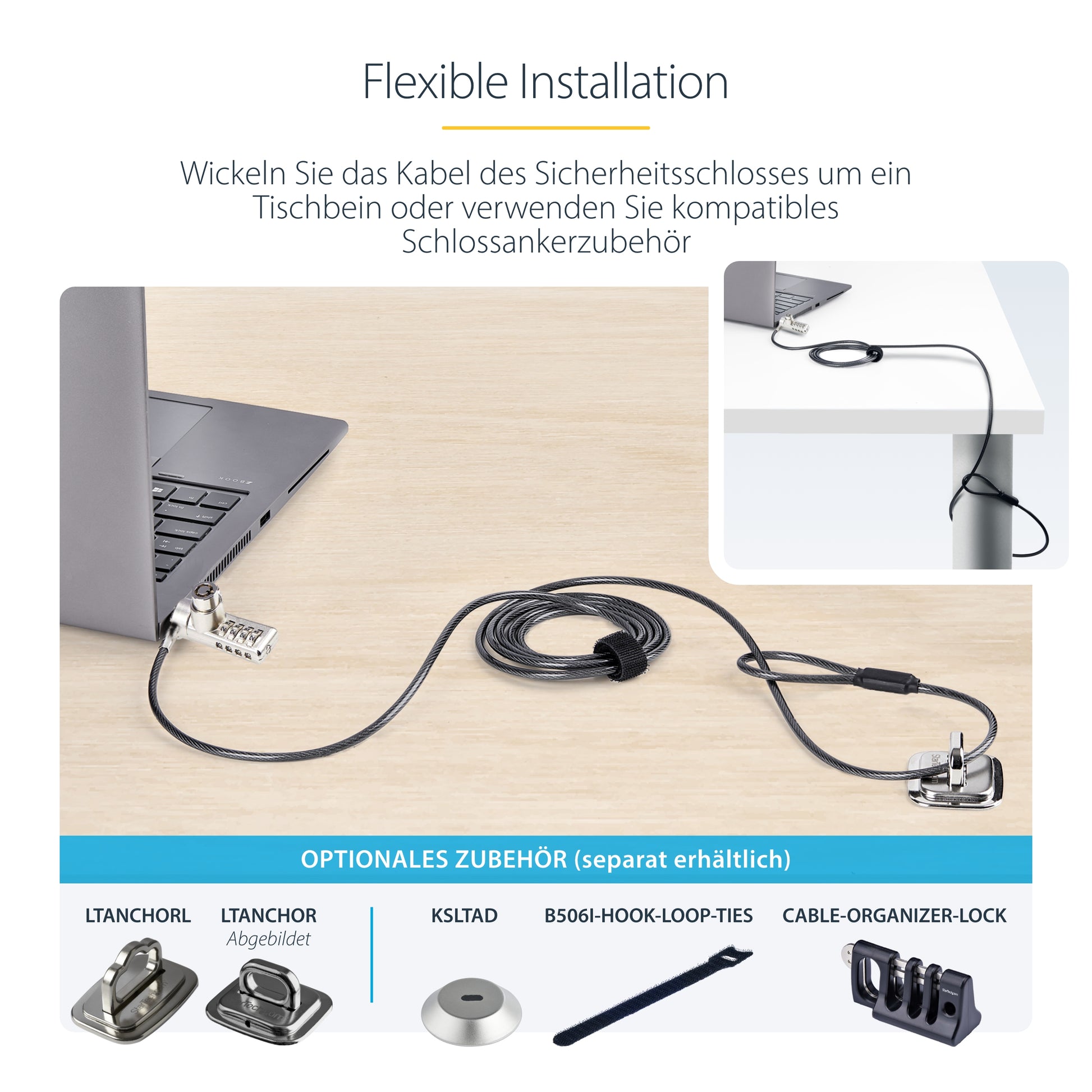 StarTech.com 10er-Pack Kabelschloss für Laptop – Kensington, Kombinationsschloss, 2 m – Schwarz/Stahl