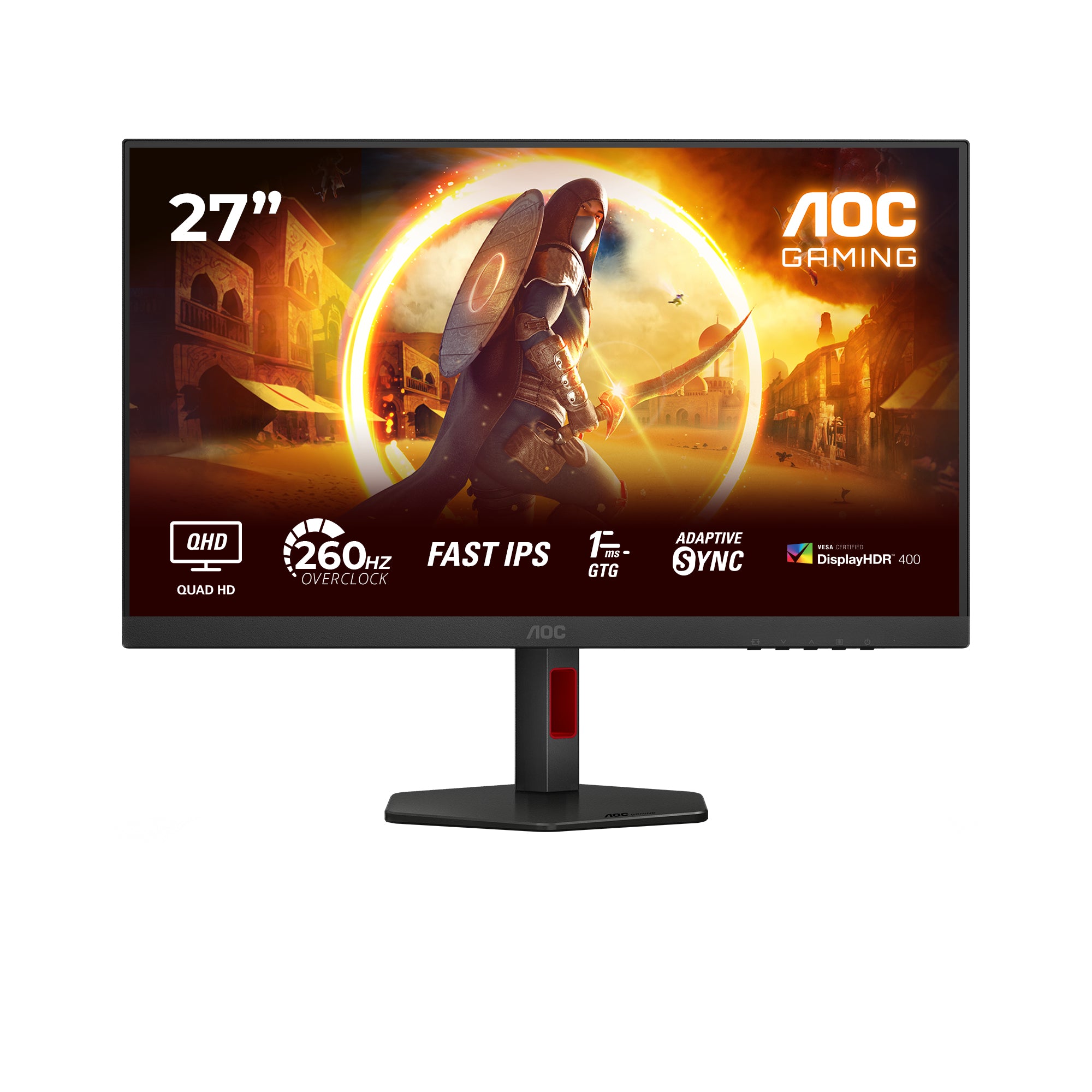 AOC Q27G4ZR – Monitor, 27", 2560 × 1440 (WQHD), IPS, 260 Hz, Adaptive Sync, Lautsprecher, Rot