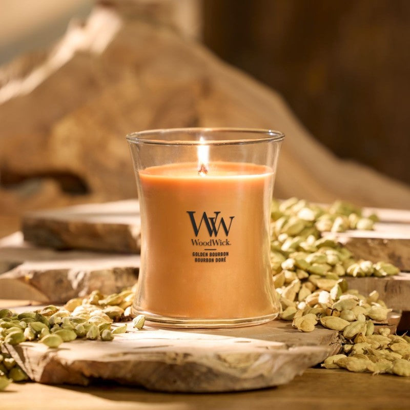 WoodWick Duftkerze Golden Bourbon, sortiert, Sojawachs, Ø 10 cm, 11 cm, 1 Stück