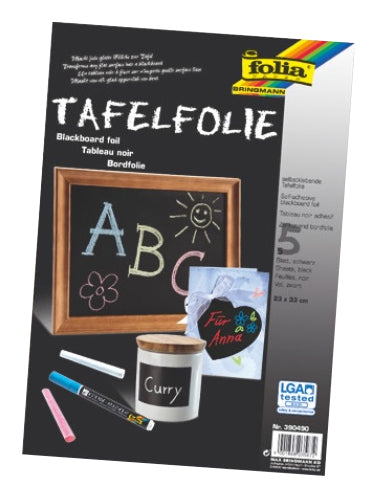 Folia Tafelfolie Bogen – Schwarz, selbstklebend, 230 × 330 mm, 5 Bogen