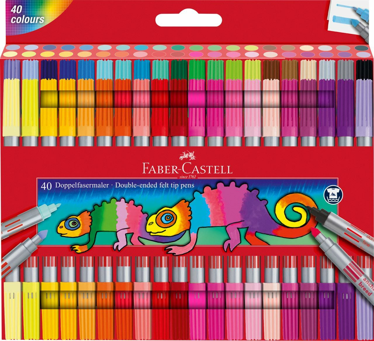 Faber-Castell Filzstifte, Doppelspitze – feine Spitze, wasservermalbar, 40 Farben