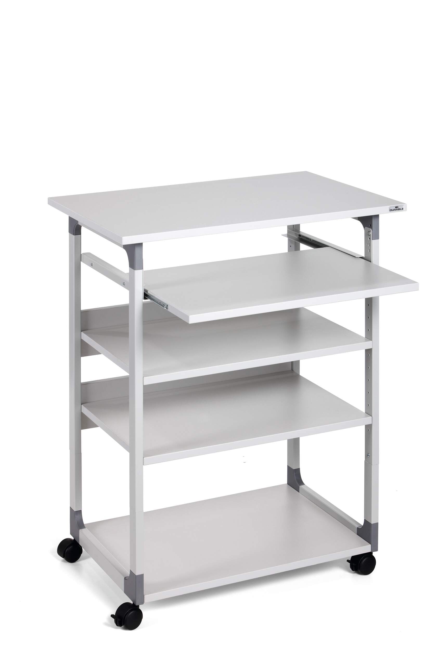 Durable SYSTEM 75 VH IT-/Medizin-Fahrwagen – 75 × 53,4 × 115 cm, höhenverstellbar, grau, Stahl
