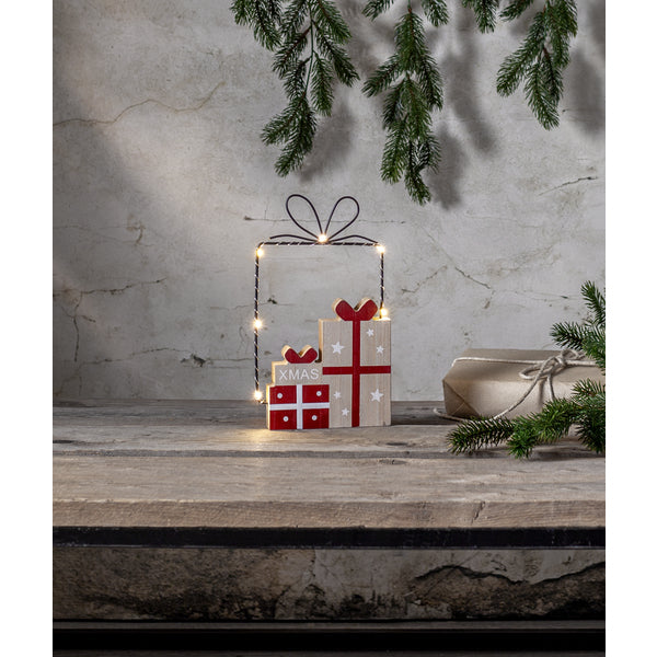 Star Trading Dekorationsfigur JOLLY – 25 cm, 0,07 W, Warmweiss, Rot/Holz, Timer, Batteriebetrieben