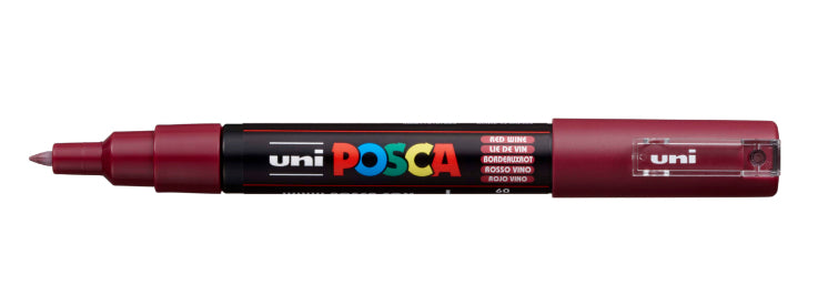 Uni-Ball POSCA PC-1M Paint Marker – Rundspitze, 0,7–1 mm, wasserbasiert, Bordeaux