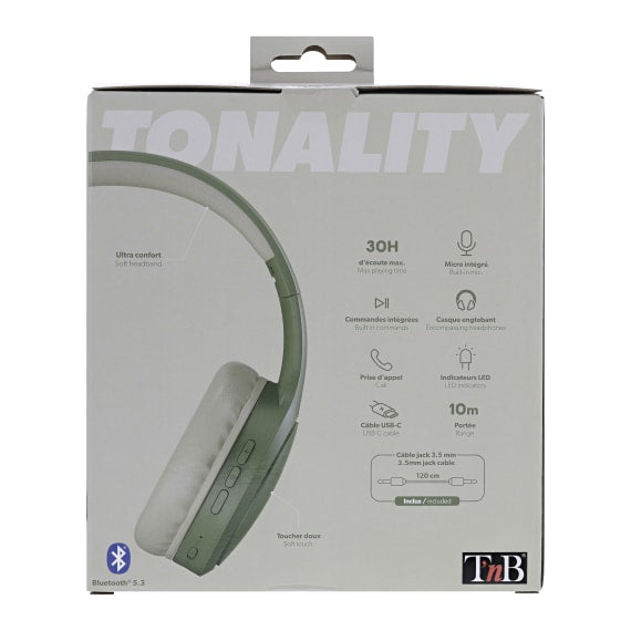 T'nB Tone On-Ear Kopfhörer – Stereo, Kabel + BT, Olivgrün, BT 5.1