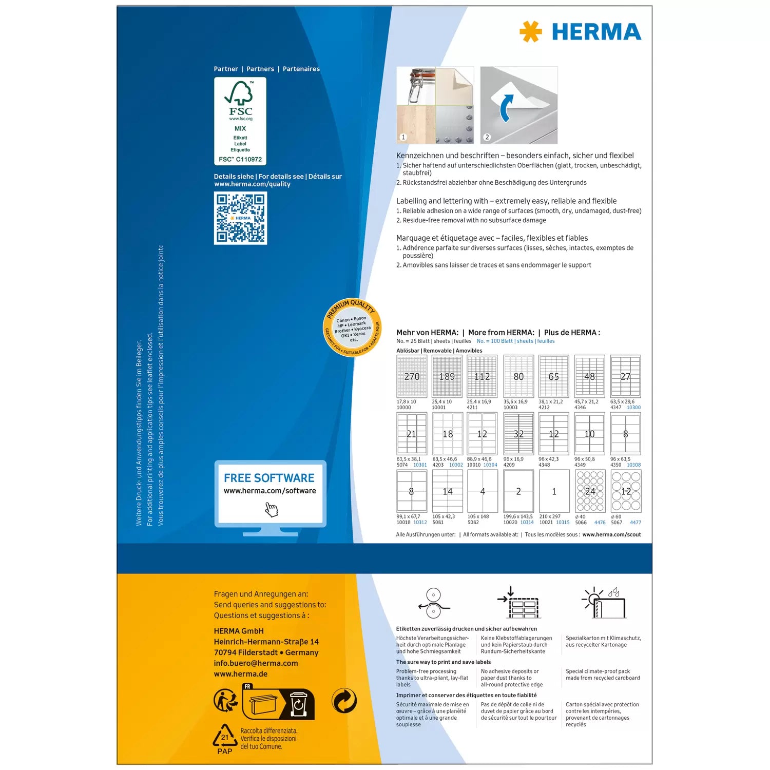 HERMA Drucketiketten, 99 mm × 57 mm, weiss, Papier, ablösbar, 1'000 Etiketten