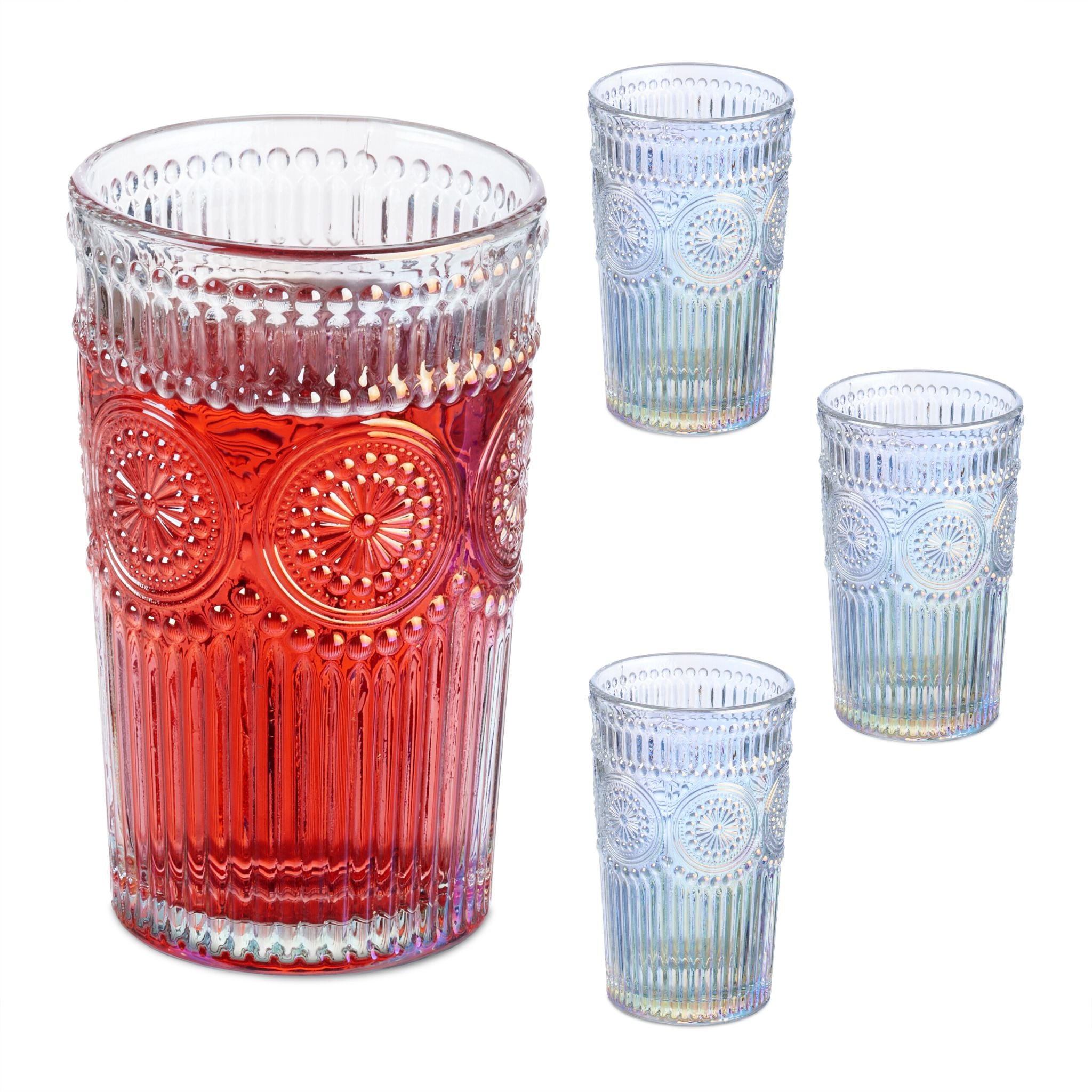 Relaxdays Trinkgläser – 4er Set, 360 ml, Ø 8,0 cm, H 12,5 cm, Glas, Transparent, spülmaschinenfest
