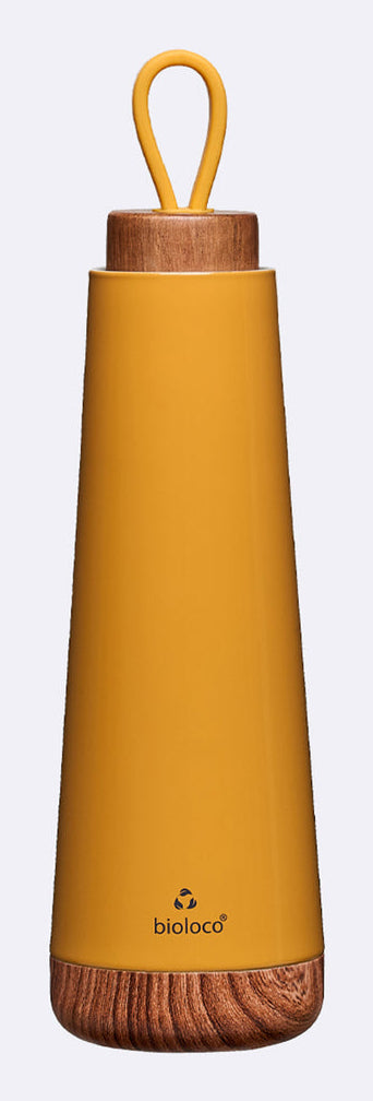 BioLoco Isolierflasche 500 ml – doppelwandig 18 h heiss/12 h kalt, Edelstahl, Holzdeckel