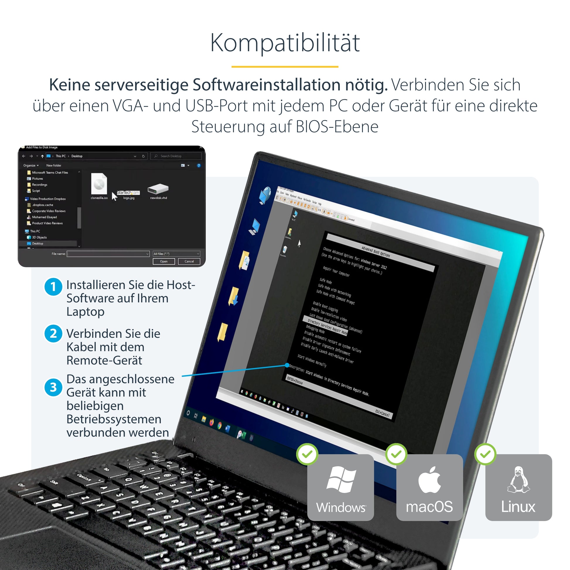 StarTech.com USB-Extender (KVM Crash-Cart Adapter) – VGA, USB 2.0, USB Mini-B/USB A, PS/2 – für Laptop