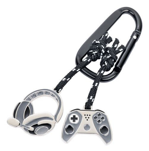 TROIKA Schlüsselring Gaming – mit Karabiner, Metall, Grau