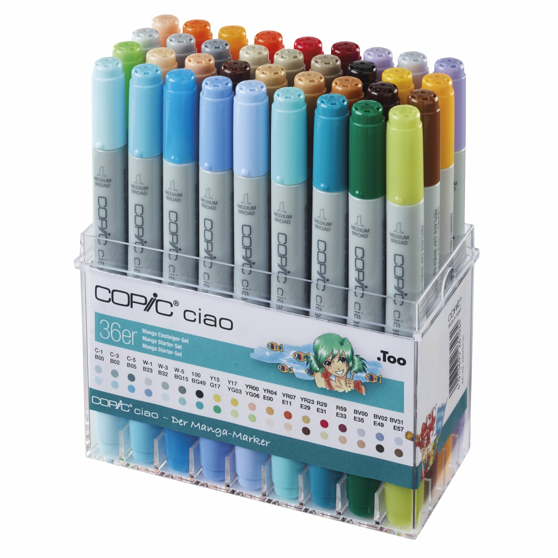 Copic Non-Permanent Marker Ciao – Pinselspitze 1,4 mm – sortiert – 36er-Set – nachfüllbar