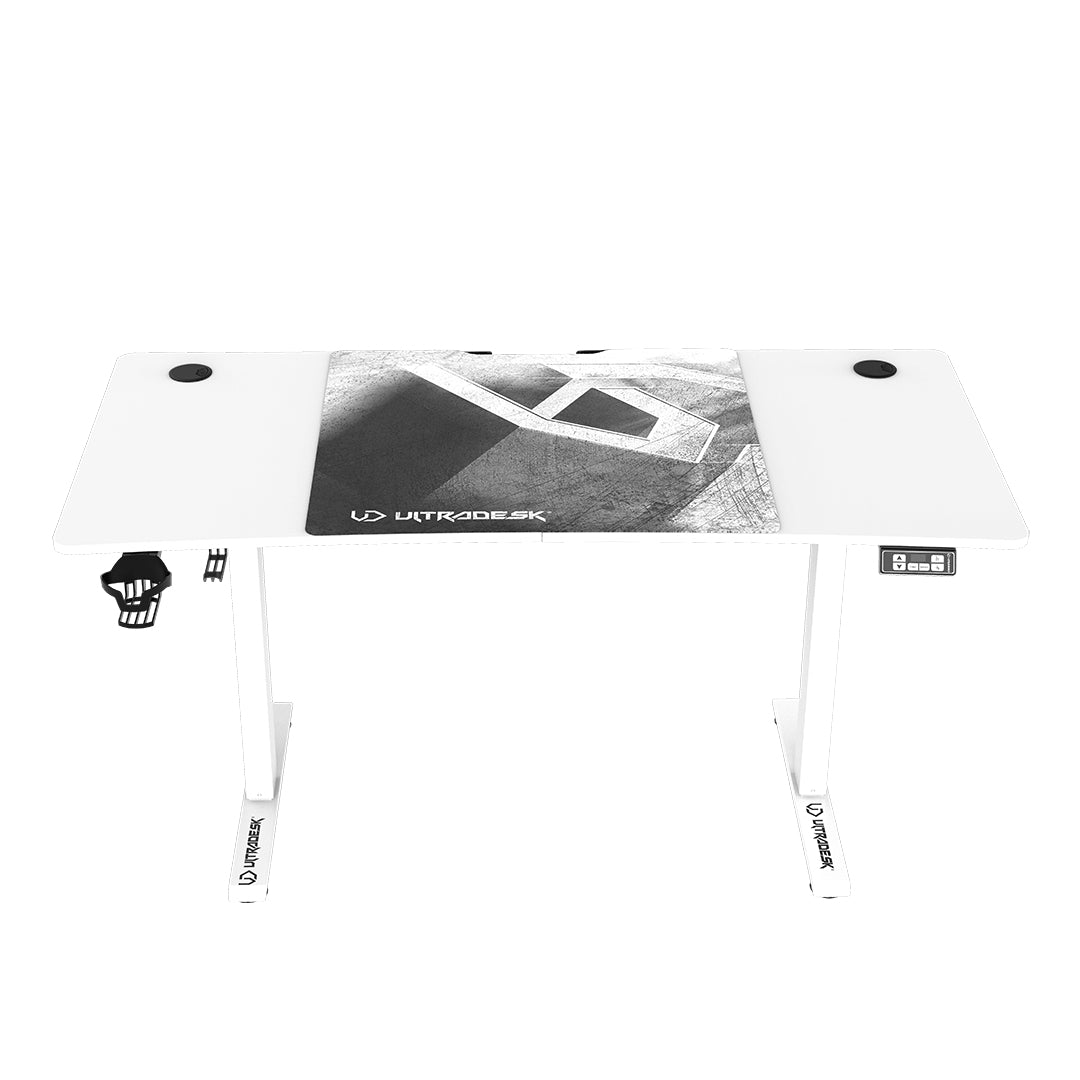 Ultradesk Level V2 Gaming-Tisch – 140 × 68 cm, höhenverstellbar, weiss, Stahl
