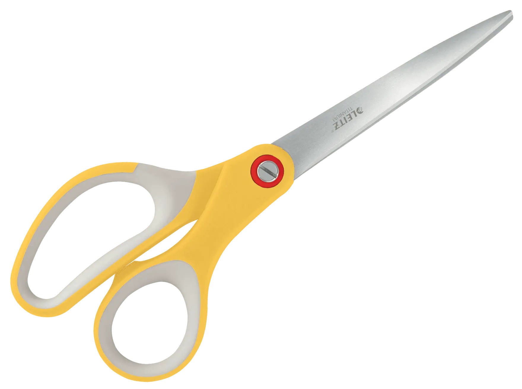 Leitz Spitze Schere, für Rechts- und Linkshänder – Edelstahl, titanbeschichtet, Softgrip-Griff, Grau/Gelb