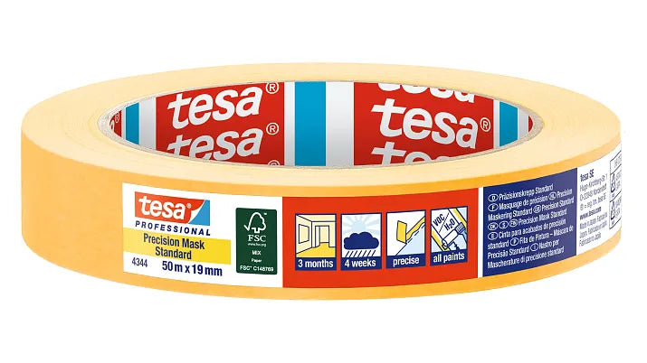 TESA Malerband Präzisionskrepp Standard, orange – 19 mm × 50 m, innen/aussen