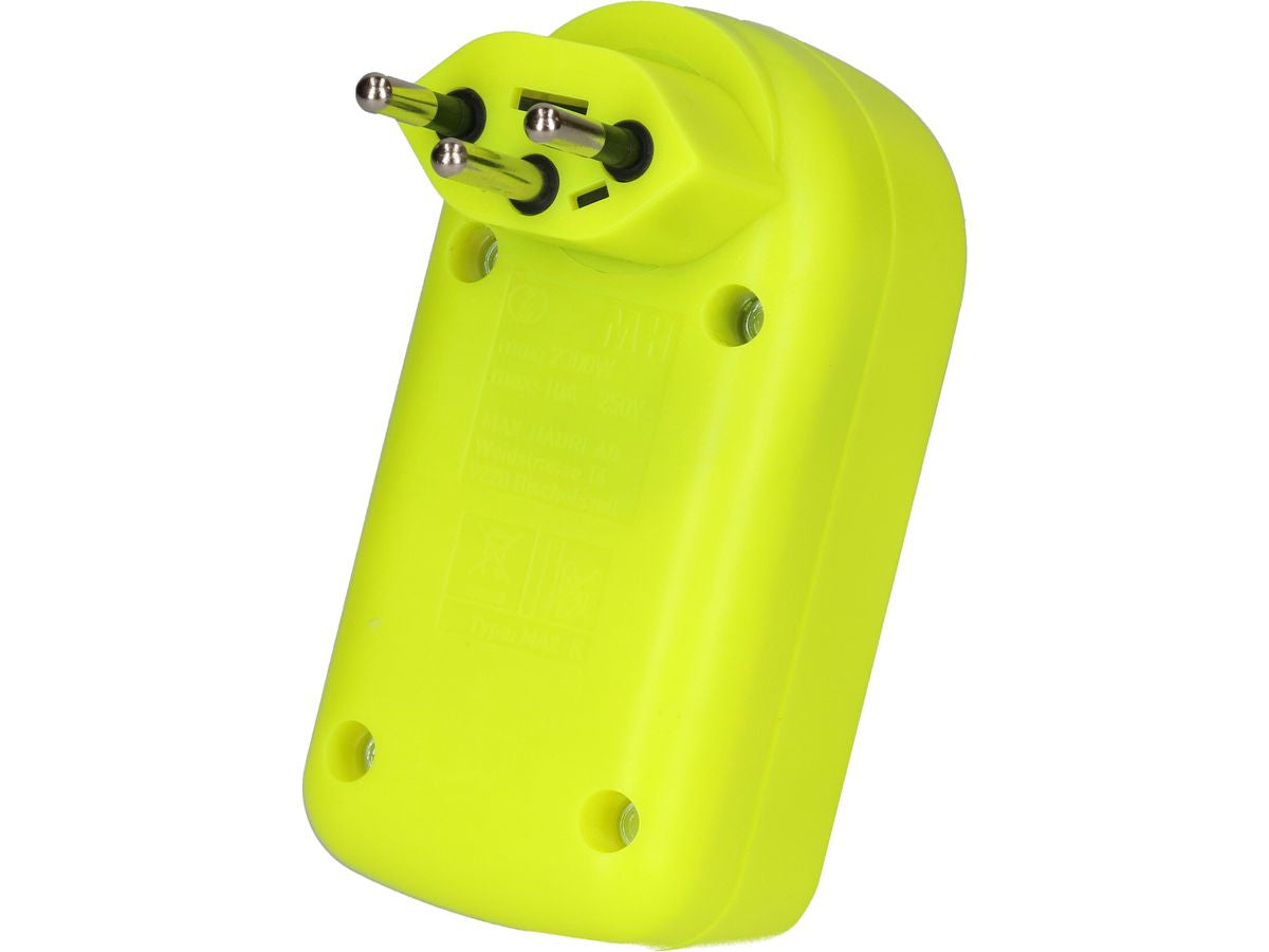 Max Hauri AG Max Hauri maxADAPTturn Abzweigstecker T12 zu 2× T13 – 2300 W, 10 A, 2 Steckdosen, drehbar, Gelb