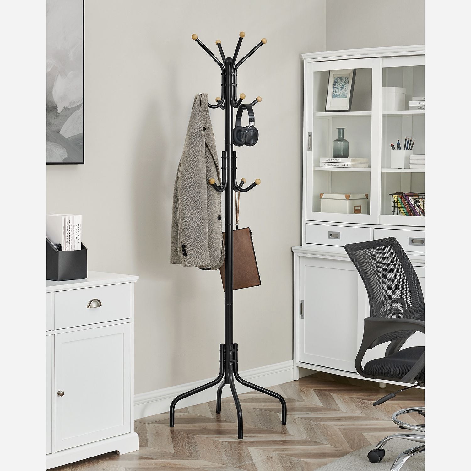 Songmics Garderobenständer – 12 Haken, Stahl, Schwarz, 55 × 55 × 180 cm