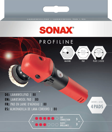 Sonax PROFILINE Polierpad Lammwolle – Ø 80 mm – 4 Stk.