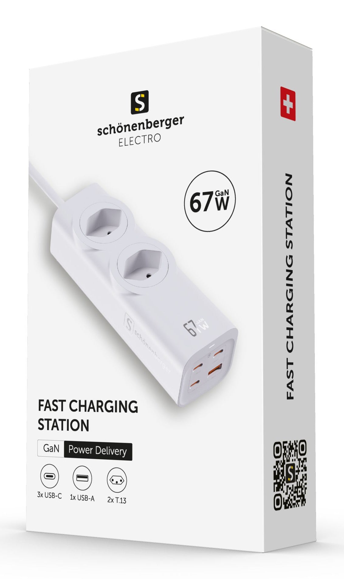 M. Schönenberger 24.21367WS USB-Desktop-Ladegerät 2300 W – USB-C×3, Micro-USB×1 – PD 3.0, QC 3.0, GaN – Weiss