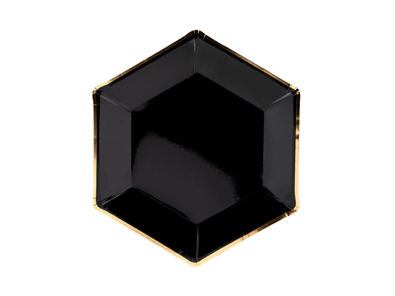 PartyDeco Lets Celebrate Teller, Papier/Karton, Sechseck – Ø 23 cm, Schwarz/Gold – 6 Stk.