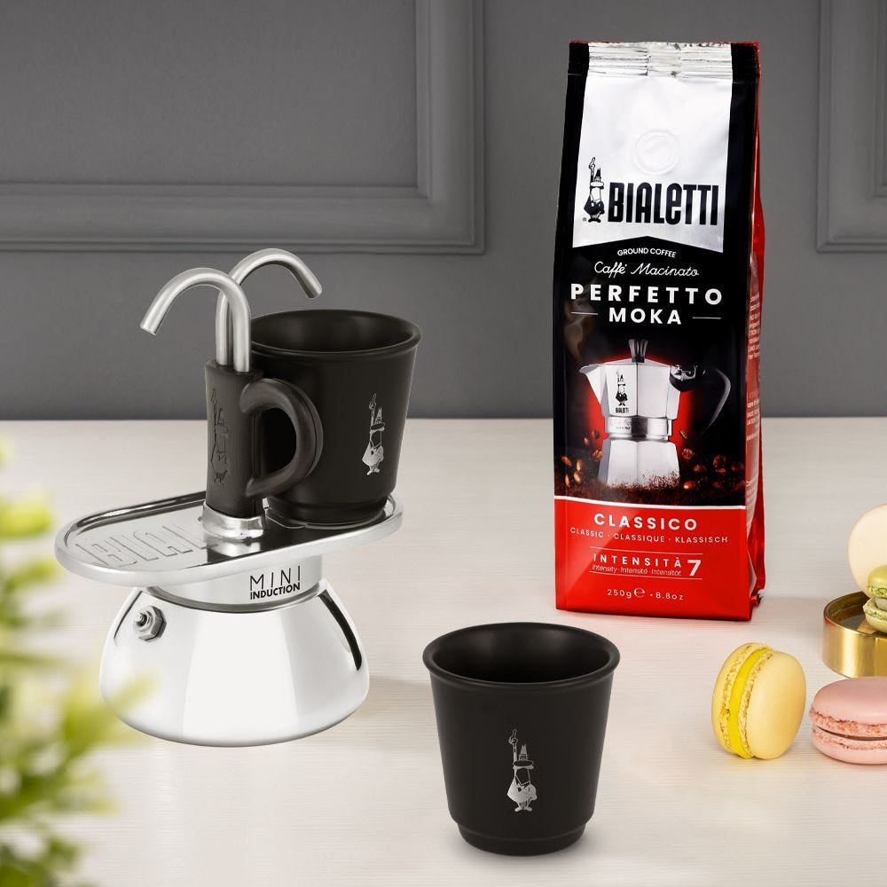 Bialetti Mini Express Espressokanne – 130 ml, 2 Tassen, für Induktion, Schwarz